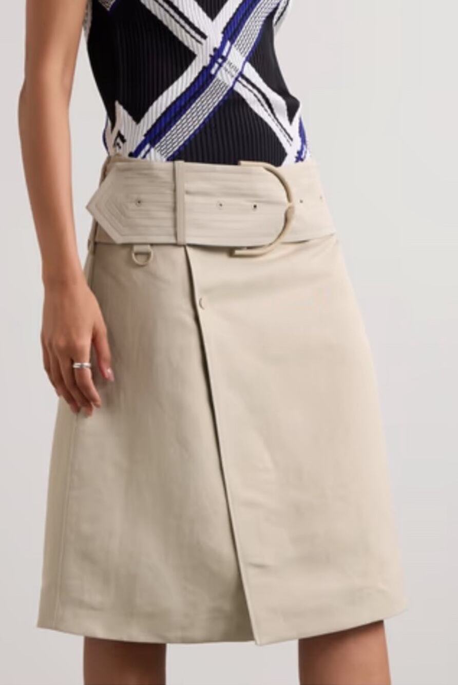 NWT Burberry Wrap Canvas Midi Skirt Wide Belt Sand Beige US 8 EU 42 Runway